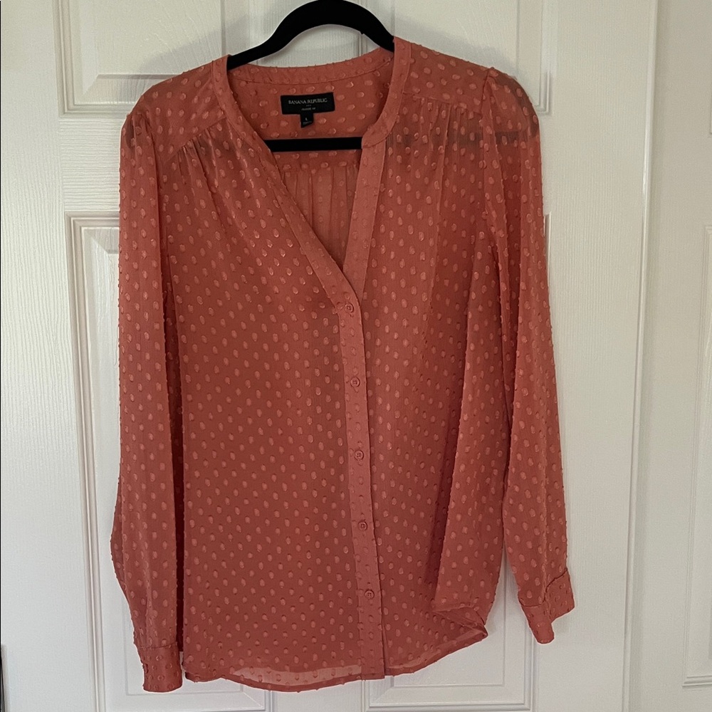 Banana Republic Coral Sheer Button-Up Blouse